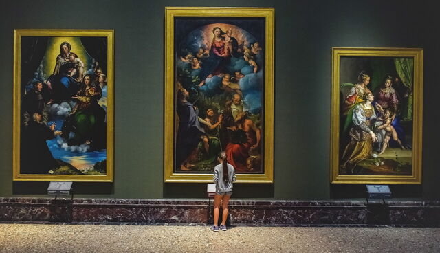 A visitor enjoying the Pinacoteca di Brera
