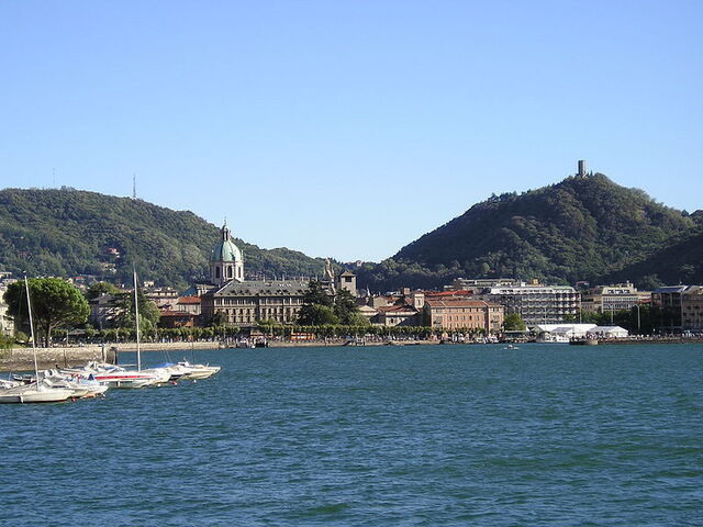 Baradello castle on a hill overlooking the lake