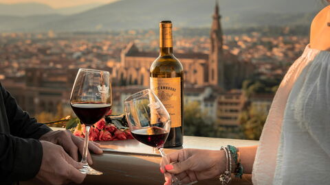 Enjoying wine in Florence