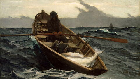 Painting of a fisherman in his boat