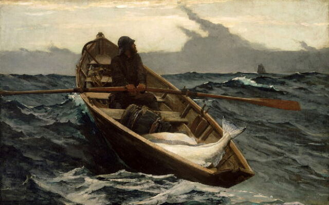Painting of a fisherman in his boat