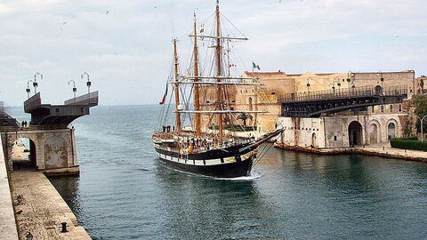 Famous swing bridge connecting two parts of Taranto