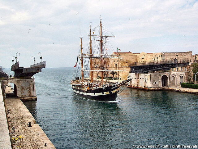 Famous swing bridge connecting two parts of Taranto