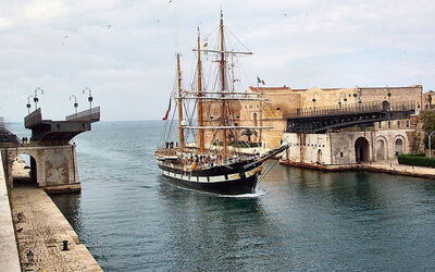 Famous swing bridge connecting two parts of Taranto