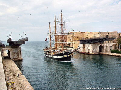Famous swing bridge connecting two parts of Taranto