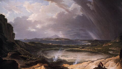 A fumarole at the Fields; painting by Michael Wutky