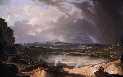 A fumarole at the Fields; painting by Michael Wutky