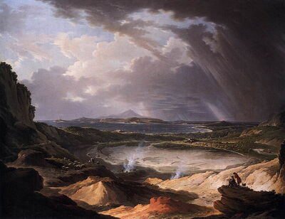 A fumarole at the Fields; painting by Michael Wutky