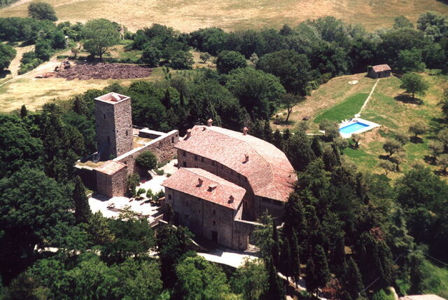 Aerial view of Petroia Castle