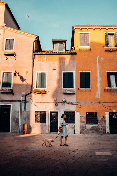 Owner and dog in Venice