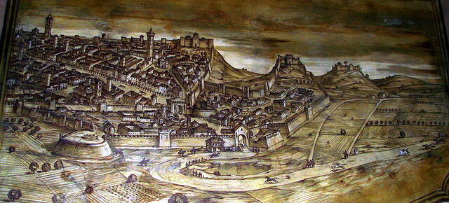 Fresco of ancient palio di Asti racecourse
