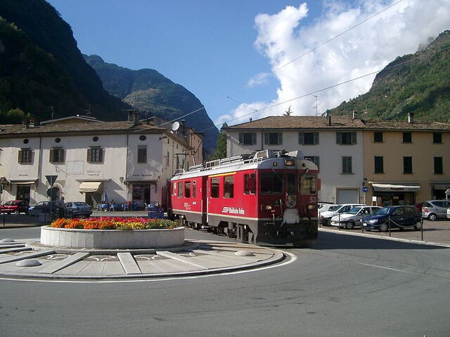 Train arriving in Tirano town