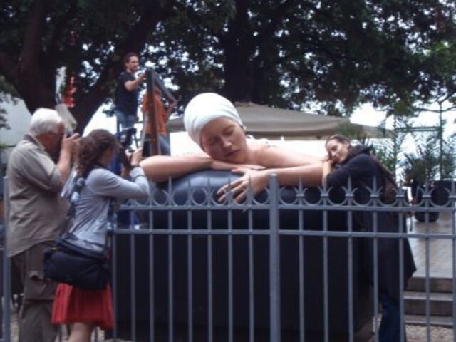 Realistic giant sculpture of a woman