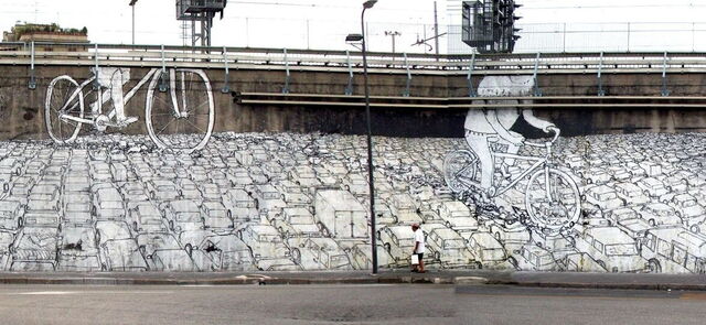 Graffiti by Blu in Milan, Piazza Monte Titano