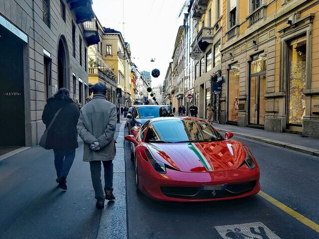 A sports car on Via Monte Napoleone