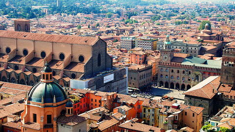 View of Piazza Maggiore in Bologna