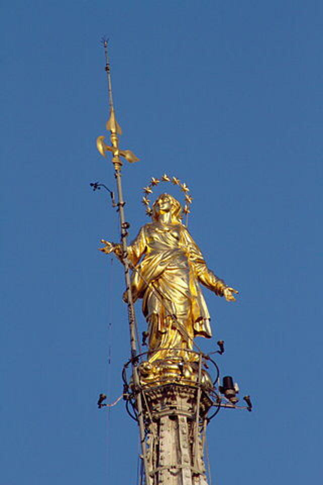 Madonna statue on top of cathedral