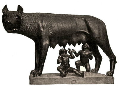 Sculpture of Romulus and Remus being breastfed