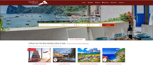 Last-minute villas in Italy on homepage