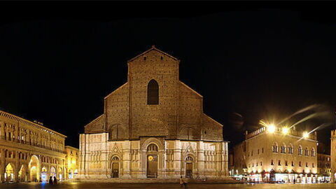 View of Bologna porticos at night