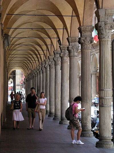 Interior of a typical Bologna portico