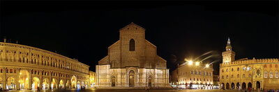 View of Bologna porticos at night