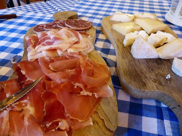 Selection of cured meat and cheese