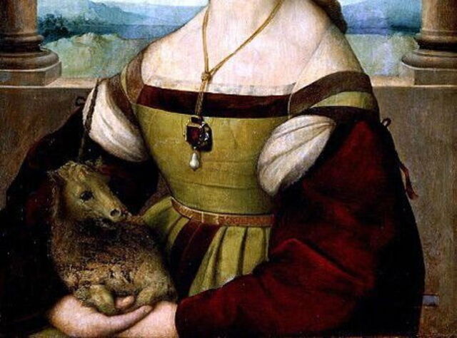 Portrait of Young Woman with Unicorn, Raphael, detail