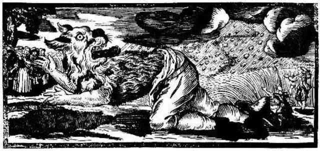 Carving of werewolf scene
