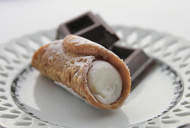 The sweet biscuit and cheese dessert called "Cannolo siciliano"