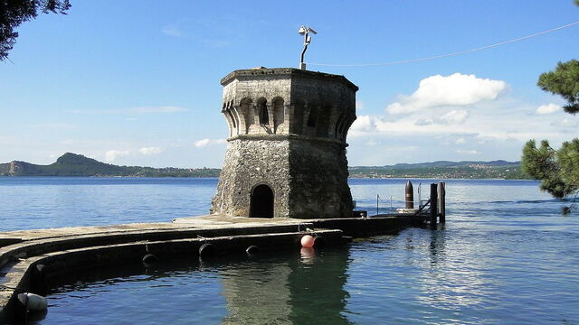 Port and tower on Isola del Garda