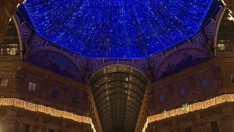 Gallery in Milan with Christmas lights