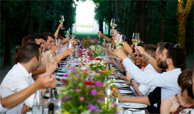 People enjoying a wedding meal