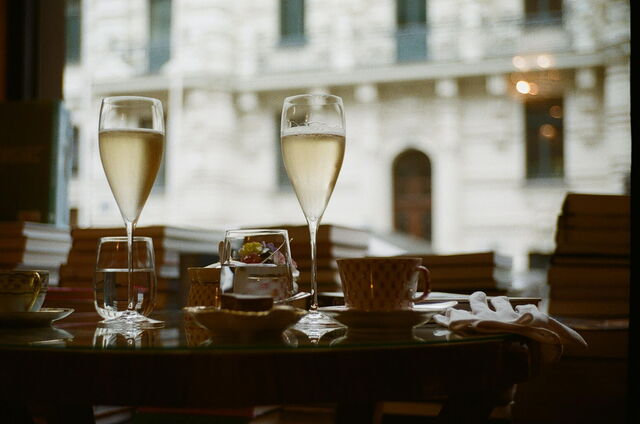 Enjoying prosecco on holiday in Italy