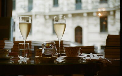 Enjoying prosecco on holiday in Italy