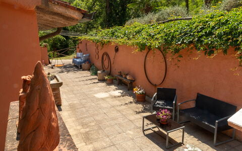 Podere Il Doccio: Flowerpot, Shade, Garden, Houseplant, Flagstone, Backyard, Outdoor Furniture, Wood Stain, Landscaping, Yard