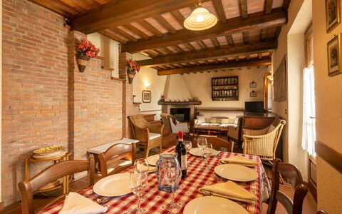 Villa Del Colle: Table, Furniture, Property, Tableware, Chair, Interior Design, Building, Lighting, Real Estate, Wood