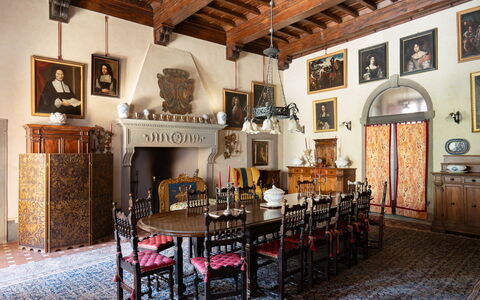 Villa Paola: Furniture, Interior Design, Table, Lighting, Picture Frame, Flooring, Chair, Dining Room, Ceiling, Room