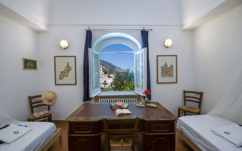 Villa Deli, In Positano, Sea View, Ac: Furniture, Property, Cabinetry, White, Table, Picture Frame, Building, Wood, Houseplant, Interior Design