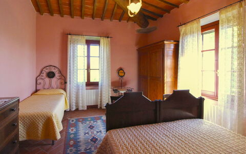 Galleria di Brolio: Furniture, Wall, Interior Design, Bedroom, Flooring, Floor, Bed, Linens, Room, Ceiling