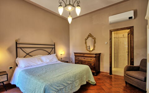 Montegufoni: Bed, Interior Design, Wall, Furniture, Bedroom, Ceiling, Flooring, Floor, Bed Sheet, Room