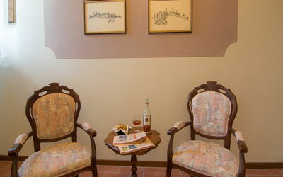 Appartamento 9 Sangiovese: Room, Furniture, Table, Chair, Interior Design, House, Floor, Living Room, End Table, Hardwood