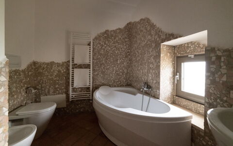 Masseria Lentisco: Bathroom, Property, Room, Bathtub, Interior Design, Floor, Tile, Wall, Plumbing Fixture, Architecture