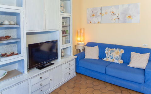 Eveten Apartments - Diano Marina: Room, Furniture, Blue, Property, Interior Design, Living Room, Wall, Home, House, Couch