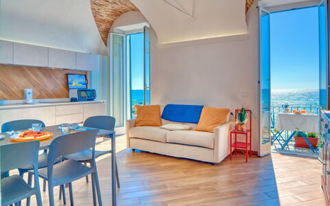 Il Balcone Sul Prino - Imperia: Room, Furniture, Blue, Property, Interior Design, Building, Floor, Azure, Living Room, Turquoise
