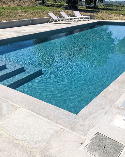 Antica Cascina: Swimming Pool, Composite Material, Tile, Concrete, Water Feature, Flagstone, Natural Material, Design