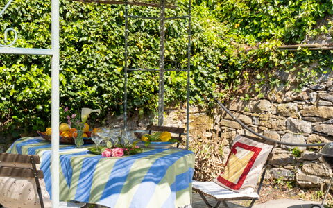 Molini di Prelà 627: Furniture, Outdoor Furniture, Table, Chair, Outdoor Table, Shade, Garden, Tablecloth, Backyard, Outdoor Structure