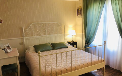 Villa Fusai: Furniture, Bed, Room, Bedroom, Bed Frame, Property, Mattress, Product, Curtain, Interior Design