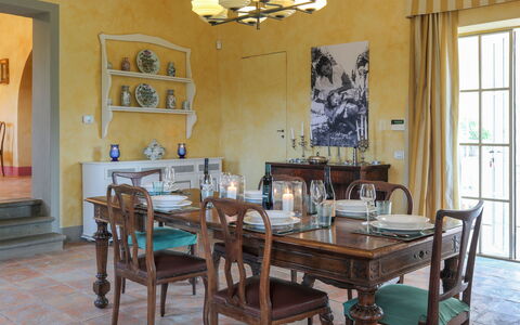 Villa Bacco: Furniture, Interior Design, Table, Chair, Dining Room, Flooring, Kitchen & Dining Room Table, Room, Floor, Lighting