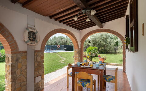 Villa Il Cipresso: Plant, Table, Furniture, Flowerpot, Wood, Chair, Shade, Porch, Houseplant, Interior Design